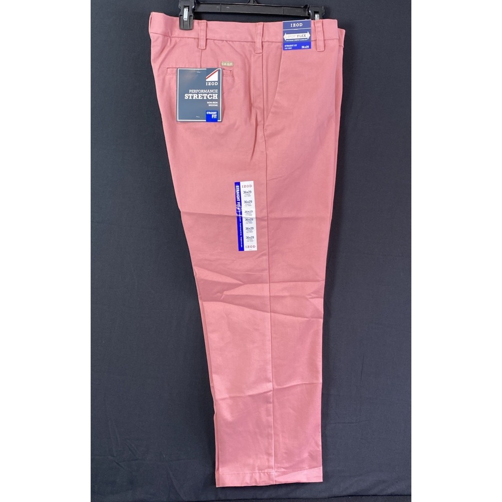 NWT IZOD PINK Performance Stretch‎ Pants  Straight Fit Flat Front Men's 36 X 29